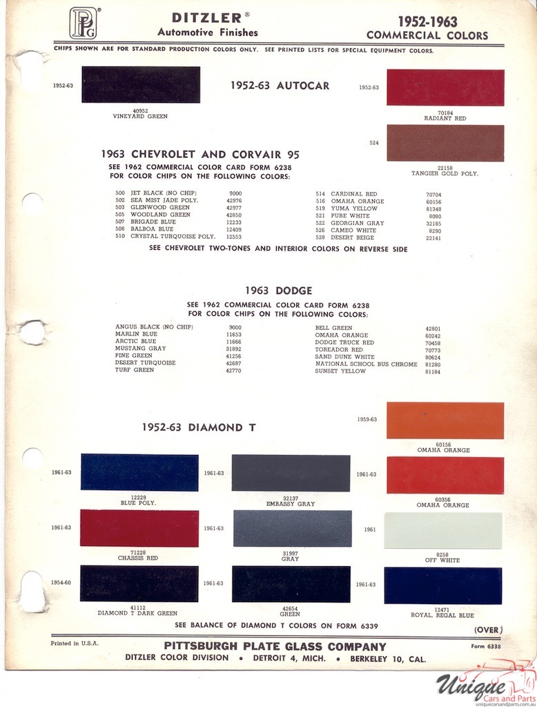 1963 Chevy Corvair Paint Charts PPG 2